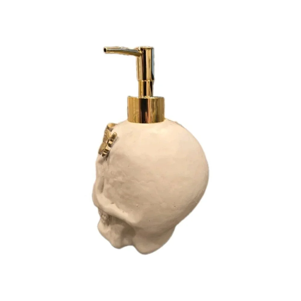 New White Skull W/ Gold Butterflies Halloween Soap Dispenser Spooky Decoration
